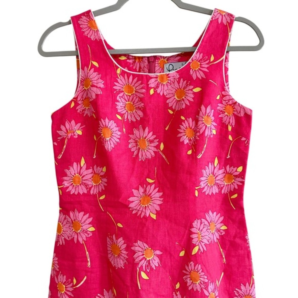 Vintage Lilly Pulitzer Pink Floral Daisy Linen Cotton Shift Dress Size 2 Preppy - Picture 2 of 6